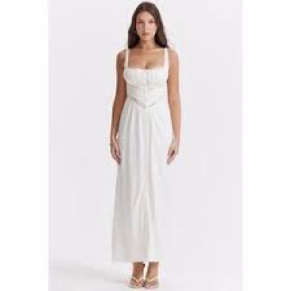 House of CB White Ruched Bodice Button-Front Maxi Dress illiana silk blend xs - Picture 6 of 12